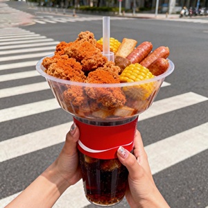 Vaso Desechable Transparente 2 en 1 de Plástico PP de 500ml 700ml con Compartimento <span class=keywords><strong>para</strong></span> Snacks, Vaso <span class=keywords><strong>para</strong></span> Comida Caliente de 500ml 700ml <span class=keywords><strong>para</strong></span> Llevar o Fiestas - Product Image 1