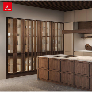 Buffet Alland Wabi Sabi en placage de bois naturel, finition finitionnée, fin, chêne foncé, noyer, style Japandi, armoire de cuisine avec îlot surélevé - Product Image 1