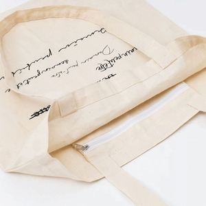 Bolsa de Compras de Lona Blanca Promocional, Bolsas de Lona de Algodón Personalizadas de Alta Calidad con Cremallera y Correa para el Hombro para Uso Diario - Product Image 2