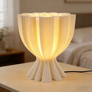 Lampe <span class=keywords><strong>de</strong></span> bureau LED E14 à impression 3D, température <span class=keywords><strong>de</strong></span> couleur 3000-6000K, abat-jour moderne en forme <span class=keywords><strong>de</strong></span> fleur, interrupteur à bascule dimmable, matériau ABS - Pour salon - Product Image 2