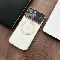 Grande fenêtre galvanisée magnétique housse de téléphone pour iPhone 14 housse de téléphone pour iPhone 15 Pro Max coque de téléphone transparente en TPU