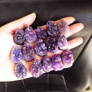 Batu liontin Cluster batu longgar Druzy mentah Amethyst Quartz kristal Geode gelap alami grosir batu permata kasar untuk membuat perhiasan - Product Image 1