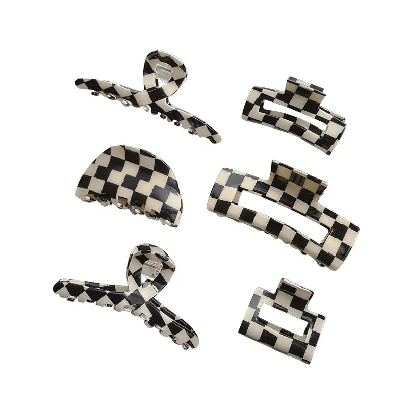 Elegant Black and White Checkered Big Small Claw Clips Hair Clamps Grips Plastic Hair Clip For Women Girls