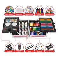 Samtoy 145 pièces Pinceaux et stylos aquarelle pour filles, cadeau d'anniversaire pour enfants, boîte en bois rose, ensemble de peinture colorée, de dessin et d'esquisse