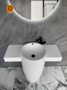 Cuvette en céramique <span class=keywords><strong>Corina</strong></span> cuvette ronde de lavage de main de piédestal bassin autoportant pour la salle de bains - Product Image 6