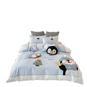 Ensemble de literie pour enfants en pur coton 100s, broderie de pingouin de dessin animé, hiver, quatre saisons, pour enfants - Product Image 5