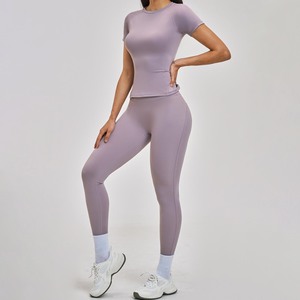 YIYI Conjunto Deportivo de 2 Piezas con Cuello Redondo para Mujer, Cintura Alta, Levanta Glúteos, Conjunto de Yoga para Mujer, Conjunto de Entrenamiento con Costuras 3D Estructuradas - Product Image 4