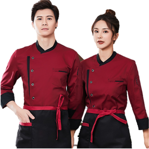 Veste de Chef Homme Femme Automne Unie, Vêtement de Travail pour <span class=keywords><strong>Restaurant</strong></span>, Boulangerie, Traiteur, Manteau de Cuisine, Chemise à Manches Longues - Product Image 3