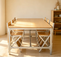 Table de conférence rectangulaire moderne et minimaliste en bois massif avec cadre en aluminium, 8 places, plateau en bouleau – Grande station de travail commerciale