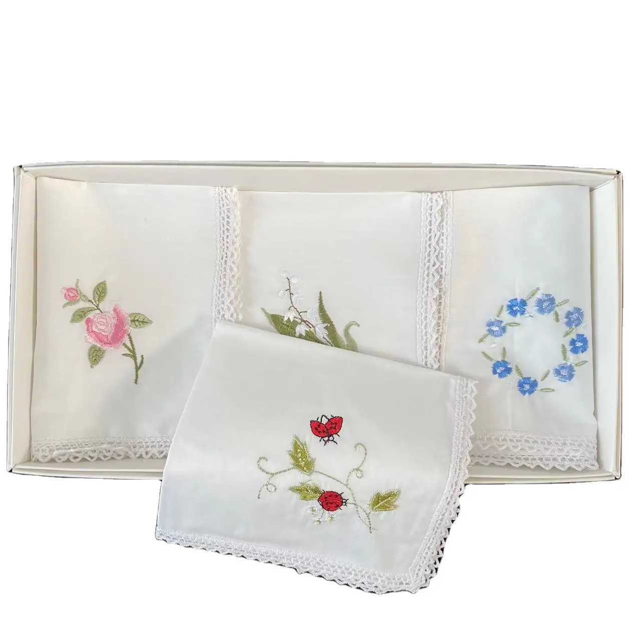 White Cotton Embroidered Handkerchief Ladies Woven 100% Cotton Mini Handkerchief for Adults 30x30cm QD-LM6214 DAWNING CN;SHN