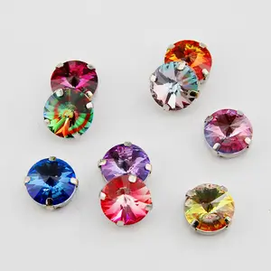 Lan Guang haute qualité 12mm dégradé de couleurs rond Rivoli coudre sur strass cristal verre coudre sur strass avec réglage de griffe