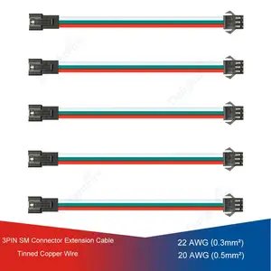 Cable conector SM JST de 0,6 m/1m, 2/3/4 núcleos, 22AWG, cables eléctricos de cobre para tira LED, barra de luz LED, paquete de batería de coche Ni-Cd RC DIY