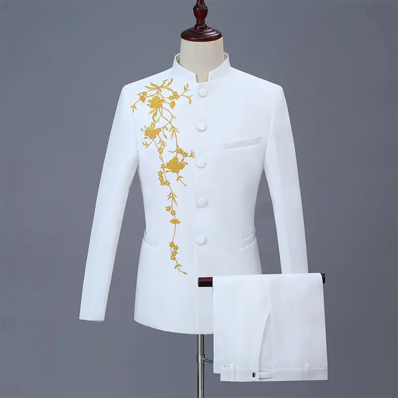 Stand-up Collar Embroidered Self-cultivation Tang Chorus Performance Clothing Male Chinese Tunic Men's Suit