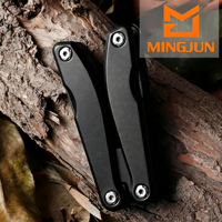 Pince de précision noire perforée, multi-outils portable pour la maison et le camping, ensemble cadeau avec couteau de poche, scie, ouvre-bouteille, couteau pliant