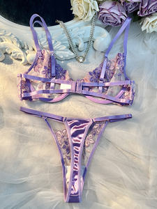 Haute qualité broderie florale Sexy dentelle ensemble de Lingerie pour femmes Femme Erotica <span class=keywords><strong>Bara</strong></span> culotte et soutien-gorge T string approvisionnement en gros - Product Image 6