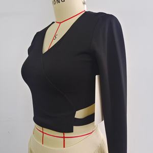 Ropa de mujer personalizada de alta calidad, corsé cómodo con mangas largas, Top corto de punto a la moda, <span class=keywords><strong>camiseta</strong></span> de estilo informal - Product Image 2
