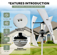 Éolienne verticale 1000W 24V 48V à faible bruit, éolienne Maglev, générateur éolien à 3 pales avec contrôleur de charge MPPT