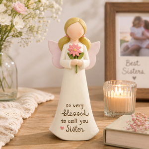 Figurine d'<span class=keywords><strong>ange</strong></span> en résine ODM en gros, peinte à la main, ailes roses, tenant une fleur, inspirationnelle, pour la décoration d'étagères à la maison, cadeau pour les fêtes - Product Image 5