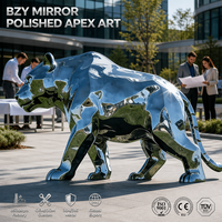 Sculpture de panthère en acier inoxydable poli miroir BZY, statue de léopard moderne pour jardin extérieur, art de pointe, vente en gros B2B