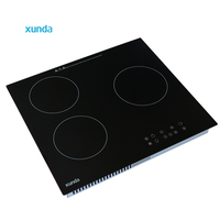 Table de cuisson à induction 3 brûleurs Xunda Factory Supplier avec surface en céramique/verre et commande tactile, encastrable/montable sur table