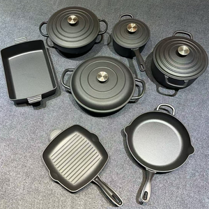 मोचो कस्टम काले रंग 7 टुकड़े पहले से अनुभवी कच्चे वास्तविक कच्चा कच्चा कच्चा लोहा कुकवेयर बर्तन बर्तन और रसोई घर के लिए पैन सेट - Product Image 1