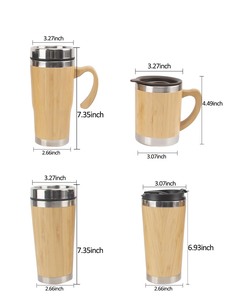 Tazza da caffè in acciaio inox di alta qualità con coperchio a doppia parete sottovuoto in legno di bambù <span class=keywords><strong>Design</strong></span> - Product Image 1