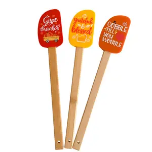 Prêt à expédier des cadeaux de Noël-BBQ Grill Spatule à glaçage antiadhésive avec manche en bois massif Ustensile en silicone pour la cuisson