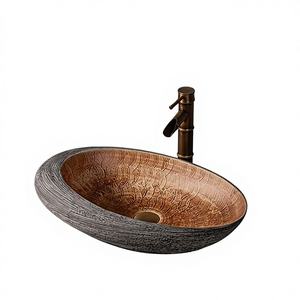 Lavabo de salle de bain en céramique de style chinois rétro, ovale, à cuve unique, QH-18 - Product Image 1