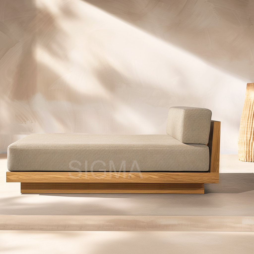 Wholesale Patio Outdoor Wooden Furniture Waterproof Cushion Leisure Style Solid Teak Sunbed