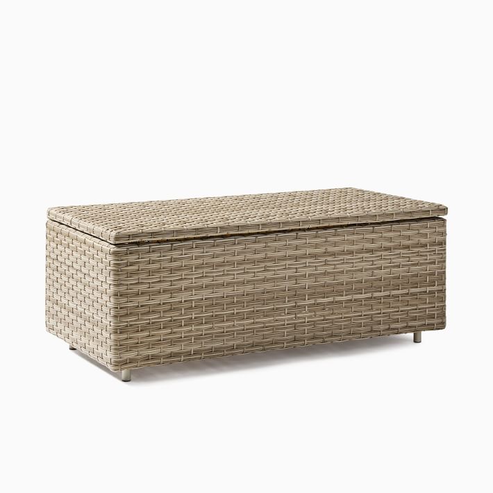 Conjunto de mimbre para jardín, caja de almacenamiento de cojín para exteriores, maletero para muebles