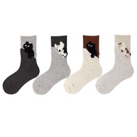 Chaussettes mi-mollet en coton sans couture pour femme, motif chat animal mignon, style coréen-japonais, tendance, dessin animé floqué, printemps-automne