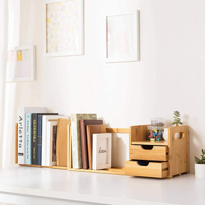 Extendable Bamboo Desk With Drawers 20 To 31.5 Inch Multi Purpose Office Organizer Storage <b>Shelf</b> - Product Image 2