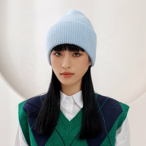 Chapeau beanie en fourrure d'<span class=keywords><strong>angora</strong></span> épaisse et moelleuse à revers unique pour l'extérieur, protection solaire pour la plage, vente en gros, unisexe, femme, hiver, tricot personnalisé vierge - Product Image 6