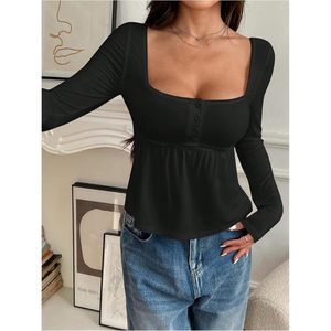Blusa de Punto Personalizada para Mujer, Manga Larga, Cuello Cuadrado, Estilo Peplum, Linda y Moderna para Uso Diario - Product Image 2