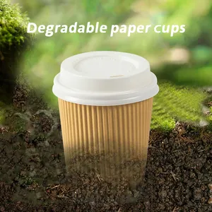 Biodegradable 7oz Recyclable Ripple Wall Paper Cup Take Away Brown Kraft White Coffee Paper Cup