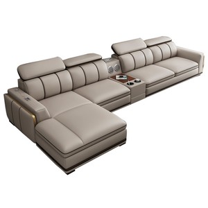 Sofá Cama Moderno Europeo con Mesa de Centro, Funcional, de Cuero Genuino, Muebles para Sala de Estar - Product Image 5