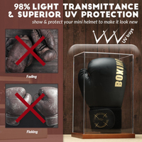Boîte de présentation en acrylique transparent avec protection UV et base en bois, pour un seul gant de taille standard, boîte de rangement pour objets de collection et souvenirs