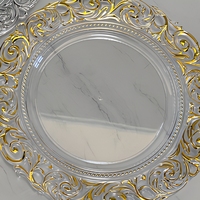 Assiette de présentation décorative classique en plastique écologique gravée or pour la mise en table de banquets d'hôtel et de mariages