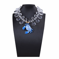 Collier Hip-Hop Goutte d'Eau Transparente, Bijoux Océaniques, Pendentif en Alliage Crabe Étoile de Mer, Collier Perlé en Acrylique, Unisexe, Fête et Vacances