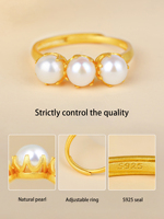 Bague pour femme en argent 925 plaqué or de haute qualité, perle Edison de qualité AAAA, forme ronde, blanche, tendance, réglable, vente en gros