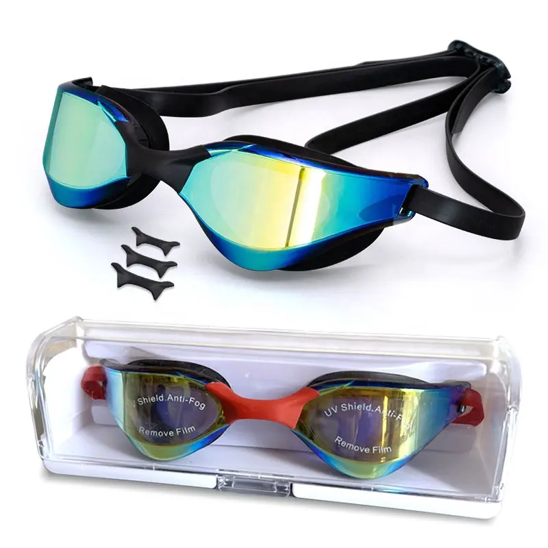 Good Comfort PC Lentes Protección UV Recubrimiento de color Silicona Racing Gafas de natación