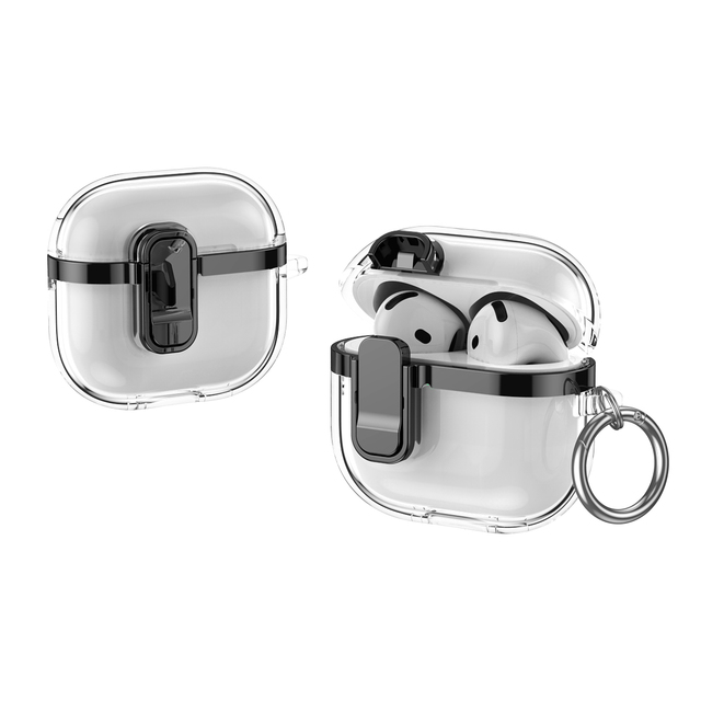 New Arrival Protective Shockproof Transparent Lid Locked Earphone case Cover for airpod 4 Pro 2 1/2 3 With Hook Keychain