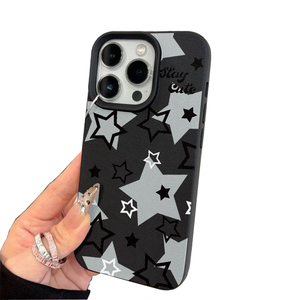 Étui de téléphone portable en TPU avec motif en cuir imprimé étoiles mignon et élégant pour iPhone X Xr Xs <span class=keywords><strong>11</strong></span> 12 13 14 15 16 17 Pro Max - Product Image 1