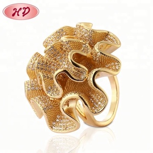 Women Alloy 18K Gold Plated Big Rose Flower Open Adjustable Statement <b>Ring</b> with Sparkling <b>Cubic</b> <b>Zirconia</b> for Party Banquet - Product Image 2