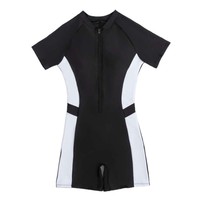 Maillot de bain une pièce modeste pour femme avec logo personnalisé, shorty, manches courtes, rashguard, lignes contrastées, pour snorkeling, surf et sport