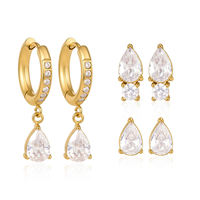 BinShuo 3 Paar Set 18K Verguld Roestvrij Staal Traanvormige Witte Zirkoon Trendy Hangende Oorbellen voor Vrouwen - Bruiloftcadeau