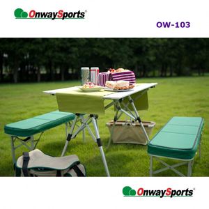 Mesa de piquenique dobrável para acampamento ao ar livre, mala de alumínio para festas em família e bancos - Product Image 4