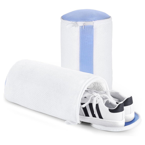 Sac de lavage pour chaussures blanc, réutilisable et durable, avec fermeture éclair épaisse, en polyester lavable en machine, logo personnalisé - Product Image 1