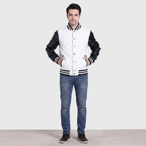 Custom Logo Vintage Varsity <b>Jacket</b> <b>for</b> <b>Men</b> Stand Collar Leather Sleeves Embroidery Autumn Black Letterman <b>Baseball</b> Style Couples - Product Image 1