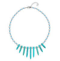 Ensembles de collier de perles d'imitation bleu turquoise bohème à la mode faits à la main chaînes en acier inoxydable plaqué or 18 carats en forme de coeur